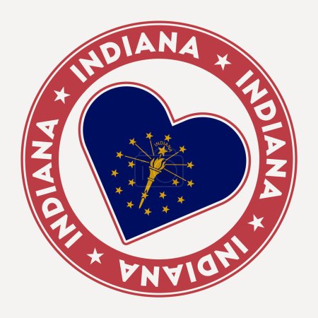 Téléchargez les illustrations : Indiana heart flag badge. From Indiana with love logo. Support the us state flag stamp. Vector illustration. - en licence libre de droit
