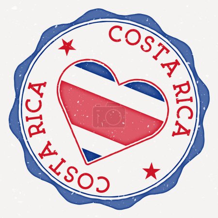 Ilustración de Costa Rica heart flag logo. Country name text around Costa Rica flag in a shape of heart. Charming vector illustration. - Imagen libre de derechos