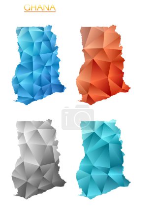 Illustration for Set of vector polygonal maps of Ghana. Bright gradient map of country in low poly style. Multicolored Ghana map in geometric style for your infographics. Trendy vector illustration. - Royalty Free Image