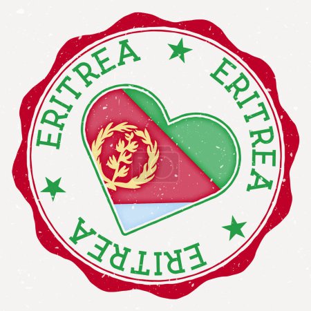 Eritrea heart flag logo. Country name text around Eritrea flag in a shape of heart. Superb vector illustration.