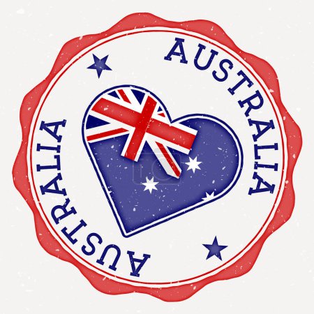 Téléchargez les illustrations : Australia heart flag logo. Country name text around Australia flag in a shape of heart. Awesome vector illustration. - en licence libre de droit