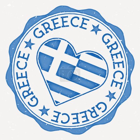 Ilustración de Greece heart flag logo. Country name text around Greece flag in a shape of heart. Cool vector illustration. - Imagen libre de derechos