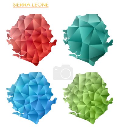 Ilustración de Set of vector polygonal maps of Sierra Leone. Bright gradient map of country in low poly style. Multicolored Sierra Leone map in geometric style for your infographics. Modern vector illustration. - Imagen libre de derechos