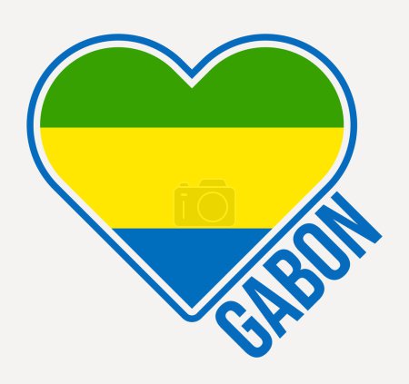 Ilustración de Gabon heart flag badge. Made with Love from Gabon logo. Flag of the country heart shape. Vector illustration. - Imagen libre de derechos