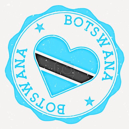 Botswana heart flag logo. Country name text around Botswana flag in a shape of heart. Trendy vector illustration.