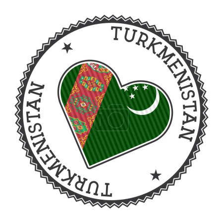Illustration for Turkmenistan heart badge. Vector logo of Turkmenistan with name of the country in Turkmen language. Modern Vector illustration. - Royalty Free Image