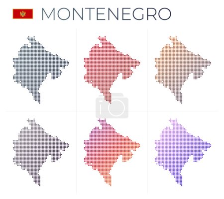 Illustration for Montenegro dotted map set. Map of Montenegro in dotted style. Borders of the country filled with beautiful smooth gradient circles. Classy vector illustration. - Royalty Free Image