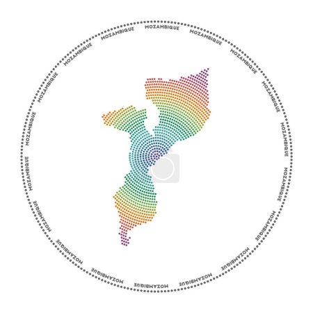 Téléchargez les illustrations : Logo rond Mozambique. Forme de style numérique du Mozambique en cercle pointillé avec le nom du pays. Icône technique du pays avec des points dégradés. Illustration vectorielle incroyable. - en licence libre de droit