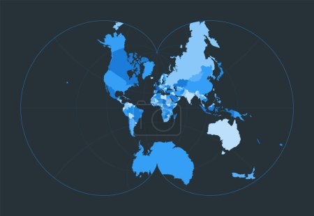 Illustration for World Map. Eisenlohr conformal projection. Futuristic world illustration for your infographic. Nice blue colors palette. Captivating vector illustration. - Royalty Free Image