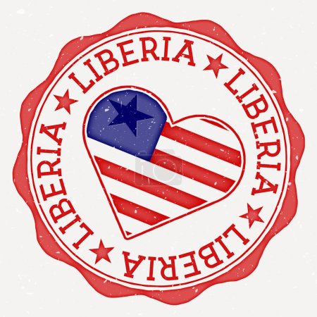 Liberia heart flag logo. Country name text around Liberia flag in a shape of heart. Classy vector illustration.