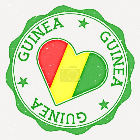 Illustration for Guinea heart flag logo. Country name text around Guinea flag in a shape of heart. Captivating vector illustration. - Royalty Free Image