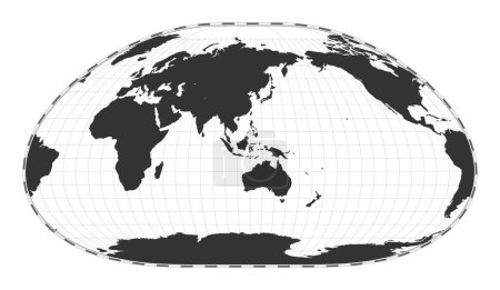 Illustration for Vector world map. Loximuthal projection. Plain world geographical map with latitude and longitude lines. Centered to 120deg W longitude. Vector illustration. - Royalty Free Image