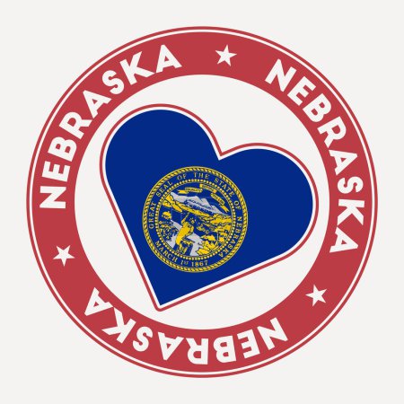 Nebraska heart flag badge. From Nebraska with love logo. Support the us state flag stamp. Vector illustration.