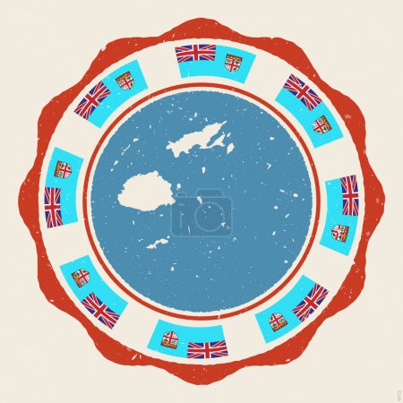 Ilustración de Fiji vintage sign. Grunge round logo with map and flags of Fiji. Awesome vector illustration. - Imagen libre de derechos