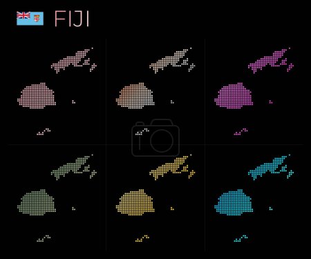 Illustration for Fiji dotted map set. Map of Fiji in dotted style. Borders of the country filled with beautiful smooth gradient circles. Radiant vector illustration. - Royalty Free Image