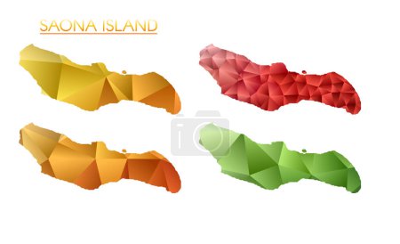 Ilustración de Set of vector polygonal maps of Saona Island. Bright gradient map of island in low poly style. Multicolored Saona Island map in geometric style for your infographics. Superb vector illustration. - Imagen libre de derechos