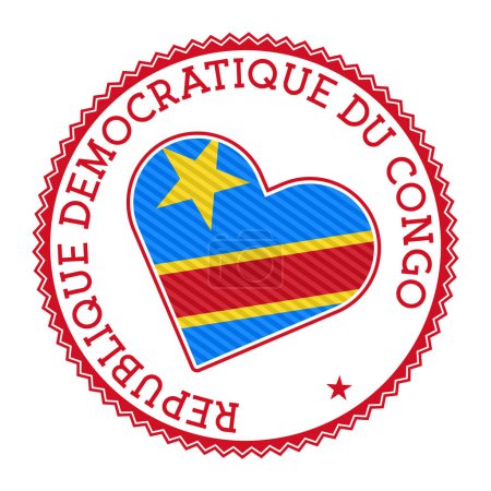 Téléchargez les illustrations : DR Congo heart badge. Vector logo of DR Congo with name of the country in French language. Captivating Vector illustration. - en licence libre de droit