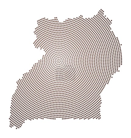 Uganda punktierte Landkarte. Digitale Form Ugandas. Tech-Ikone des Landes mit abgestuften Punkten. Saubere Vektorillustration.