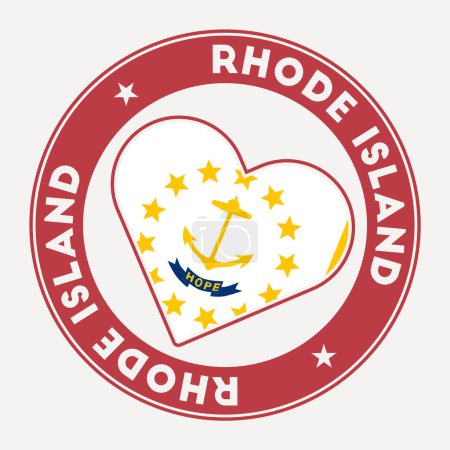 Abzeichen der Herzfahne von Rhode Island. Von Rhode Island mit Love-Logo. Unterstützen Sie den Stempel der US-Staatsflagge. Vektorillustration.