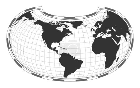 Ilustración de Mapa del mundo vectorial. Proyección de Armadillo. Mapa geográfico del mundo llano con líneas de latitud y longitud. Centrado a 60º E de longitud. Ilustración vectorial. - Imagen libre de derechos