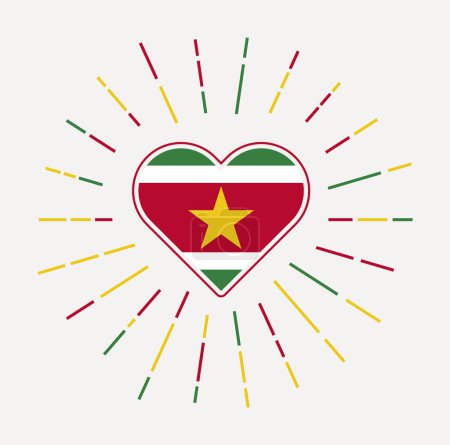Ilustración de Corazón de Surinam con bandera del país. Estalló el sol alrededor del signo del corazón de Surinam. Ilustración vectorial. - Imagen libre de derechos