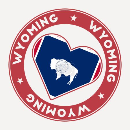 Wyoming heart flag badge. From Wyoming with love logo. Support the us state flag stamp. Vector illustration.