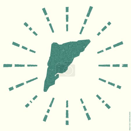 Illustration for Salt Cay, Turks Islands Logo. Grunge sunburst poster with map of the island. Shape of Salt Cay, Turks Islands filled with hex digits with sunburst rays around. Cool vector illustration. - Royalty Free Image