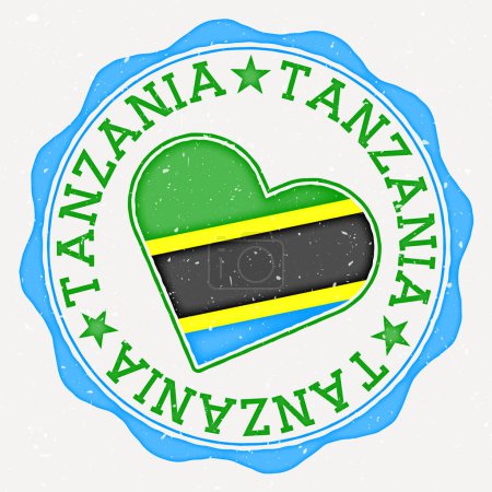 Tanzania heart flag logo. Country name text around Tanzania flag in a shape of heart. Captivating vector illustration.