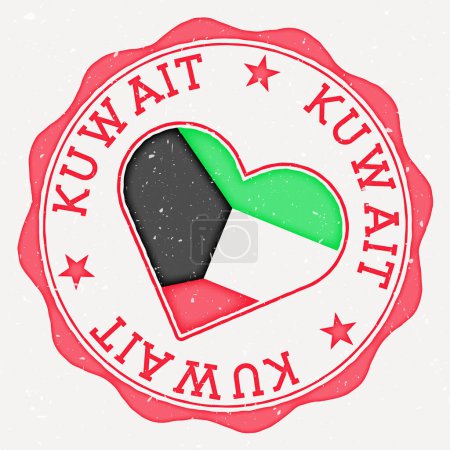 Kuwait heart flag logo. Country name text around Kuwait flag in a shape of heart. Captivating vector illustration.