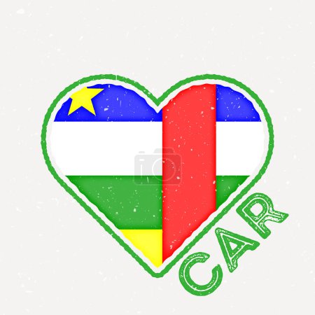 Ilustración de CAR heart flag badge. CAR logo with grunge texture. Flag of the country heart shape. Vector illustration. - Imagen libre de derechos