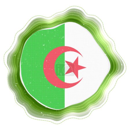 Ilustración de Algeria flag in frame. Badge of the country. Layered circular sign around Algeria flag. Amazing vector illustration. - Imagen libre de derechos