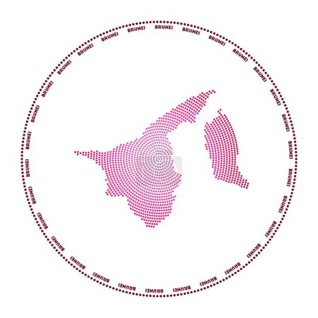 Ilustración de Logo redondo Brunei. Forma de estilo digital de Brunei en círculo punteado con nombre de país. Icono tecnológico del país con puntos degradados. Hermosa ilustración vectorial. - Imagen libre de derechos