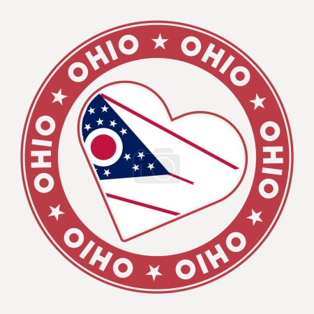 Ohio Herz Flagge Abzeichen. Aus Ohio mit Love-Logo. Unterstützen Sie den Stempel der US-Staatsflagge. Vektorillustration.