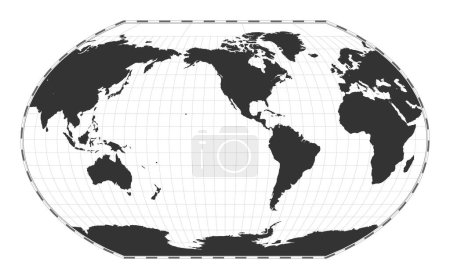 Illustration for Vector world map. Kavrayskiy VII pseudocylindrical projection. Plain world geographical map with latitude and longitude lines. Centered to 120deg E longitude. Vector illustration. - Royalty Free Image