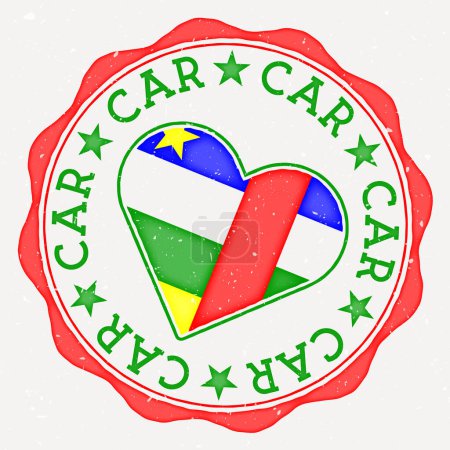 CAR heart flag logo. Country name text around CAR flag in a shape of heart. Vibrant vector illustration.