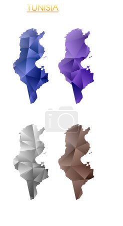 Ilustración de Conjunto de mapas poligonales vectoriales de Túnez. Brillante gradiente mapa del país en estilo poli bajo. Mapa de Túnez multicolor en estilo geométrico para sus infografías. Ilustración vector fresco. - Imagen libre de derechos