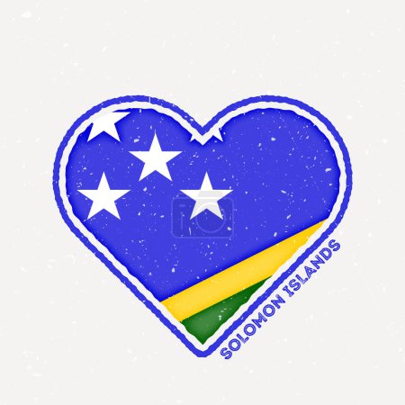 Illustration for Solomon Islands heart flag badge. Solomon Islands logo with grunge texture. Flag of the country heart shape. Vector illustration. - Royalty Free Image