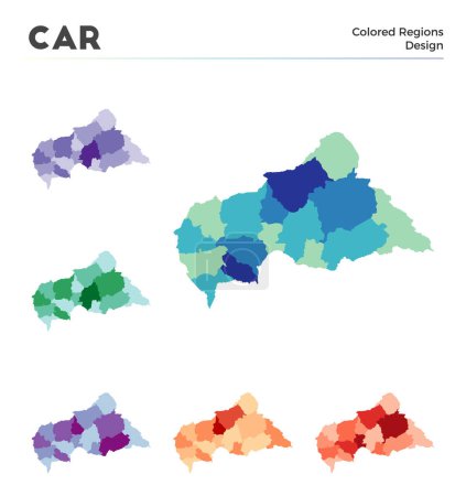 Ilustración de CAR map collection. Borders of CAR for your infographic. Colored country regions. Vector illustration. - Imagen libre de derechos