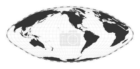 Ilustración de Vector world map. Pseudocylindrical equal-area Goode homolosine projection. Plain world geographical map with latitude and longitude lines. Centered to 120deg E longitude. Vector illustration. - Imagen libre de derechos
