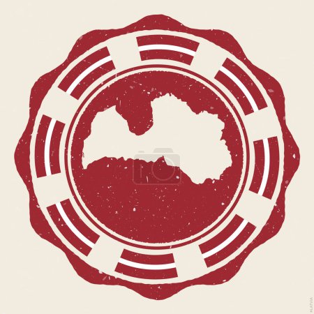Ilustración de Latvia vintage sign. Grunge round logo with map and flags of Latvia. Attractive vector illustration. - Imagen libre de derechos