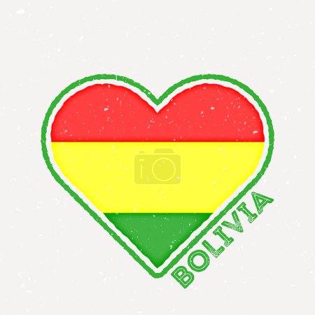 Téléchargez les illustrations : Badge drapeau coeur Bolivie. Logo Bolivie avec texture grunge. Drapeau du pays en forme de coeur. Illustration vectorielle. - en licence libre de droit