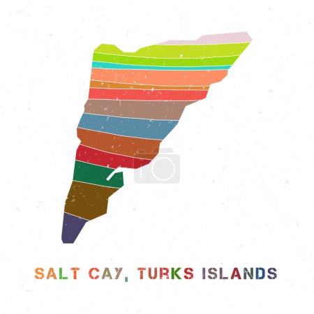 Illustration for Salt Cay, Turks Islands map design. Shape of the island with beautiful geometric waves and grunge texture. Cool vector illustration. - Royalty Free Image
