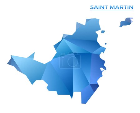 Illustration for Vector polygonal Saint Martin map. Vibrant geometric island in low poly style. Charming illustration for your infographics. Technology, internet, network concept. - Royalty Free Image