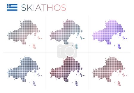 Illustration for Skiathos dotted map set. Map of Skiathos in dotted style. Borders of the island filled with beautiful smooth gradient circles. Artistic vector illustration. - Royalty Free Image