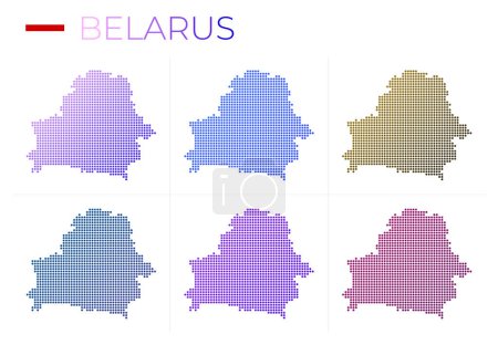 Téléchargez les illustrations : Belarus dotted map set. Map of Belarus in dotted style. Borders of the country filled with beautiful smooth gradient circles. Powerful vector illustration. - en licence libre de droit
