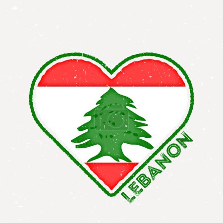 Illustration for Lebanon heart flag badge. Lebanon logo with grunge texture. Flag of the country heart shape. Vector illustration. - Royalty Free Image