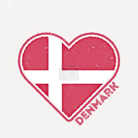 Téléchargez les illustrations : Denmark heart flag badge. Denmark logo with grunge texture. Flag of the country heart shape. Vector illustration. - en licence libre de droit
