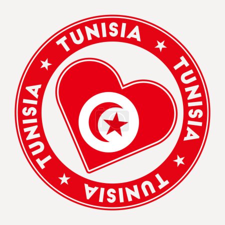 Illustration for Tunisia heart flag badge. From Tunisia with love logo. Support the country flag stamp. Vector illustration. - Royalty Free Image