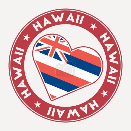 Hawaii heart flag badge. From Hawaii with love logo. Support the us state flag stamp. Vector illustration.