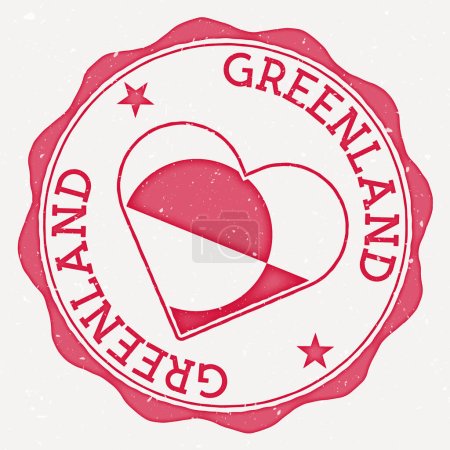 Illustration for Greenland heart flag logo. Country name text around Greenland flag in a shape of heart. Creative vector illustration. - Royalty Free Image